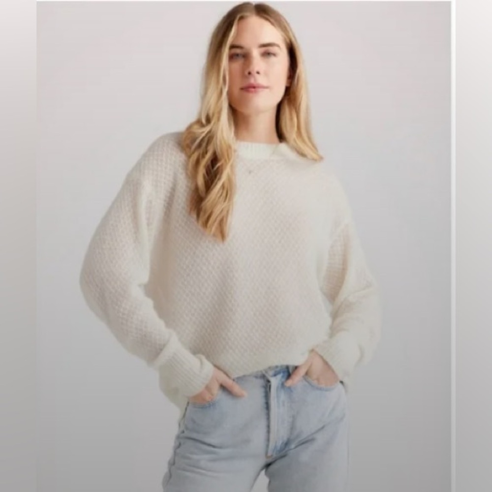 Quince Baby Alpaca-Wool Diamond Stitch Crewneck Sweater size XS in Ivory White